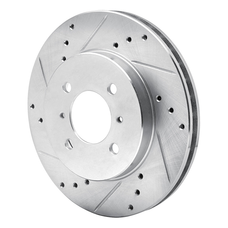 R1 98-07 Mitsubishi Lancer Front Left Drilled & Slotted Silver Brake Rotor