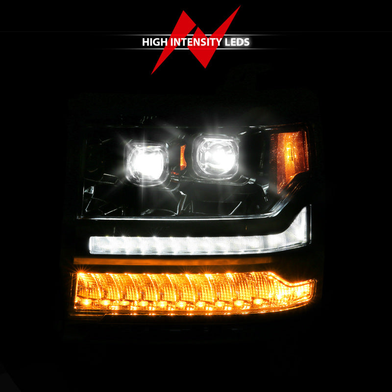 ANZO 16-18 Chevy Silverado 1500 (Factory HID Models ONLY) Full LED Proj Headlights Chrome - Pair