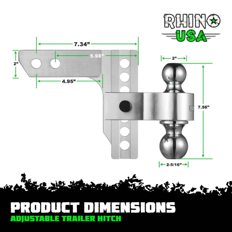 Rhino USA 6In Heavy Duty Drop Hitch - 2In (Silver)
