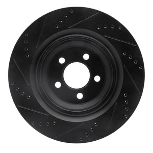 R1 05-23 Chrysler 300 Rear Right Drilled & Slotted Black Brake Rotor