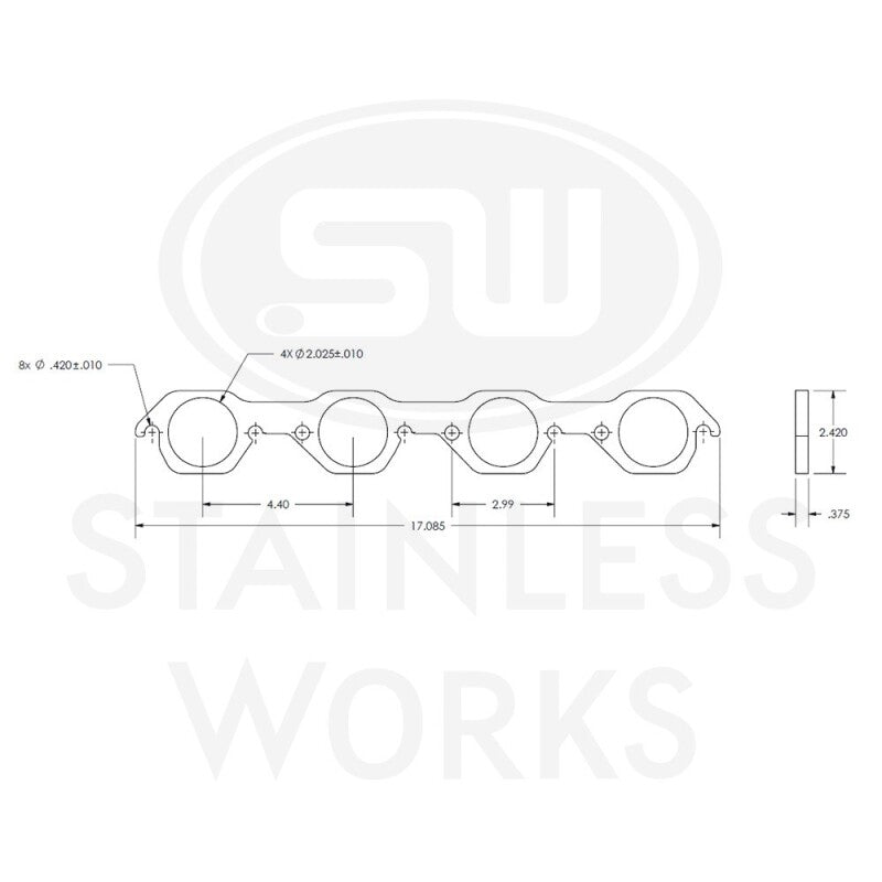 Stainless Works Small Block Ford AFR 225 Head Round Port Header 304SS Exhaust Flanges 2in Primaries
