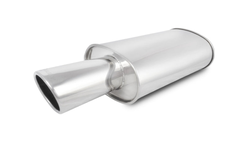 Vibrant StreetPower Turbo Oval Muffler with 4in Round Tip Angle Cut Rolled Edge - 3in inlet I.D.