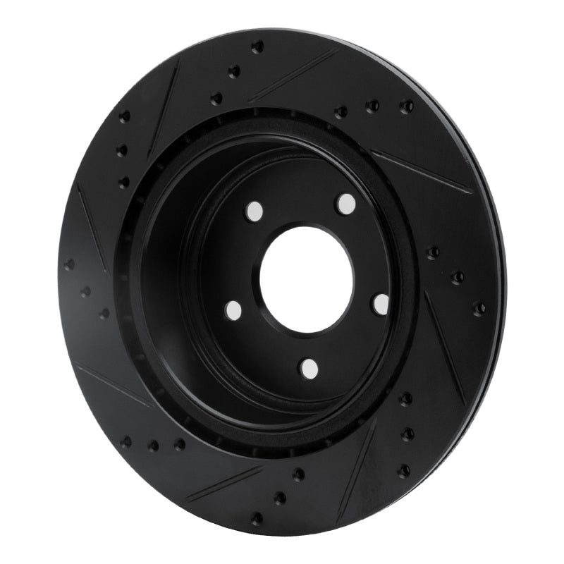 R1 05-25 Infiniti EX37 Rear Right Drilled & Slotted Black Brake Rotor