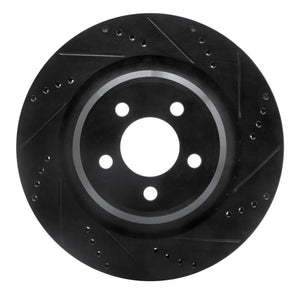 R1 05-23 Chrysler 300 Rear Right Drilled & Slotted Black Brake Rotor
