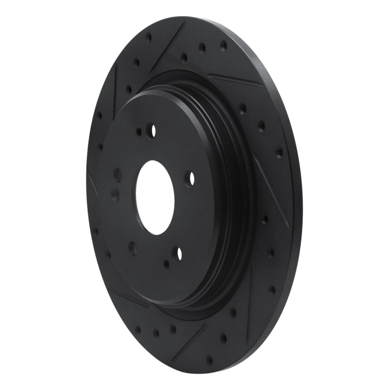 R1 15-25 Acura TLX Rear Left Drilled & Slotted Black Brake Rotor