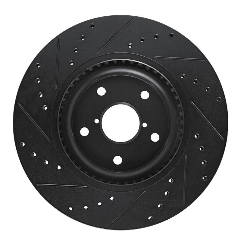 R1 20-25 Subaru Crosstrek Front Right Drilled & Slotted Black Brake Rotor