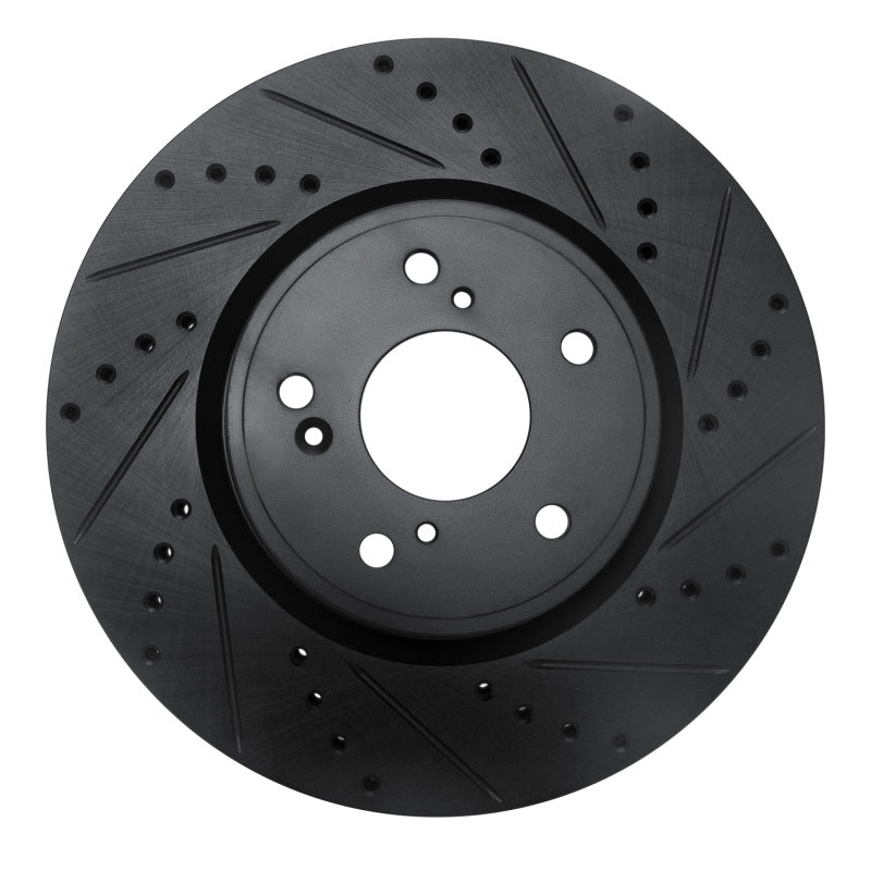 R1 2013-2025 Acura ILX Front Right Drilled & Slotted Black Brake Rotor