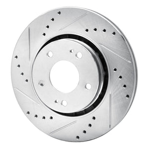 R1 09-15 Mitsubishi Lancer Front Left Drilled & Slotted Silver Brake Rotor