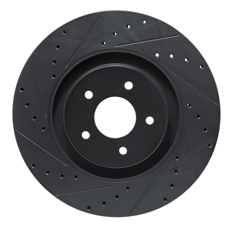 R1 2022-2025 Infiniti QX60 Front Left Drilled & Slotted Black Brake Rotor