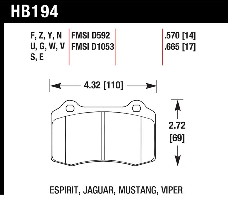 Hawk 96 & 00-02 Dodge Viper GTS / 92-02 Viper / 00-02 Viper RT10 Blue 9012 Front Race Brake Pads