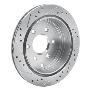 R1 05-25 Nissan Frontier Rear Right Drilled & Slotted Silver Brake Rotor