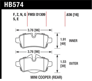 Hawk 07+ Mini Cooper HP+ Street Rear Brake Pads
