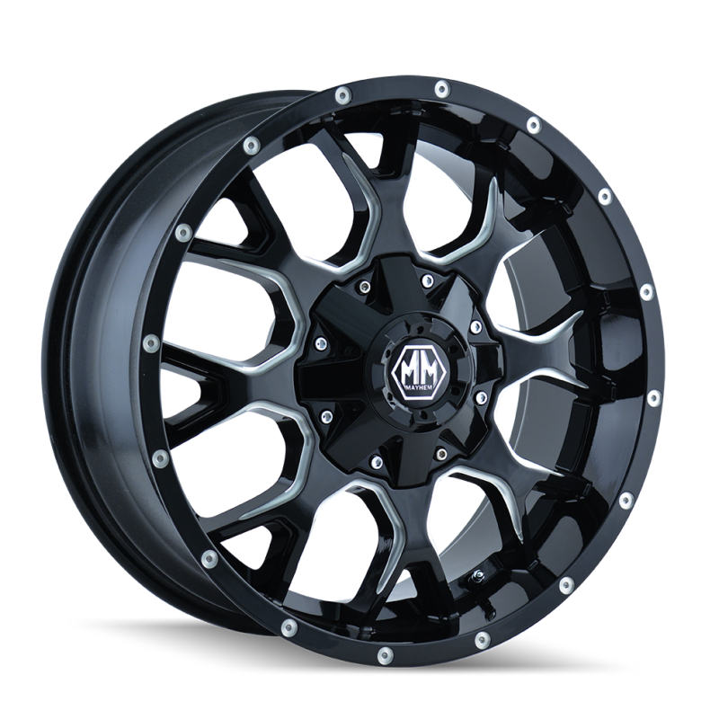Mayhem 8015 Warrior 20x9 / 8x165.1 BP / 0mm Offset / 130.8mm Hub Gloss Black Milled Wheel