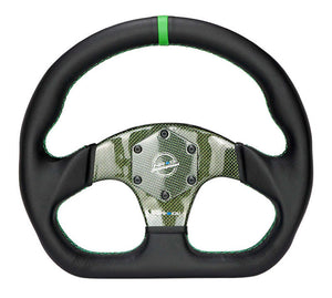 NRG Carbon Fiber Flat Bottom Steering Wheel (320mm) Green CF Center w/Green Stitch/Center Mark