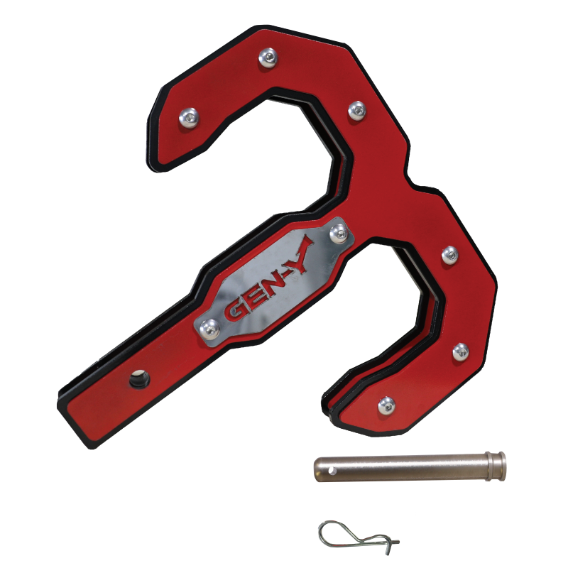 Gen-Y Hulk 2.5 32K Tow Hook 2.5in Shank w/GH-097 Pin/GH-011 Twist Clip - Black/Red