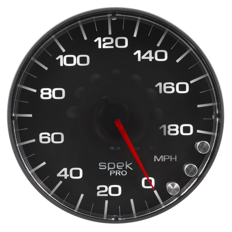 Autometer Spek-Pro Gauge Speedometer 5in 180 Mph Elec. Programmable Black/Black