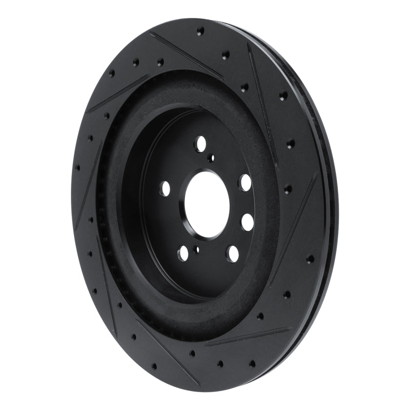 R1 2020-2025 Lexus RX350 Rear Left Drilled & Slotted Black Brake Rotor