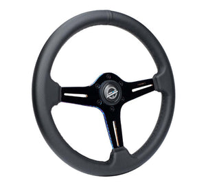 NRG Light Weight Gaming Steering Wheel - 350mm 3 NeoChrome Silver Spokes Perforated Leather