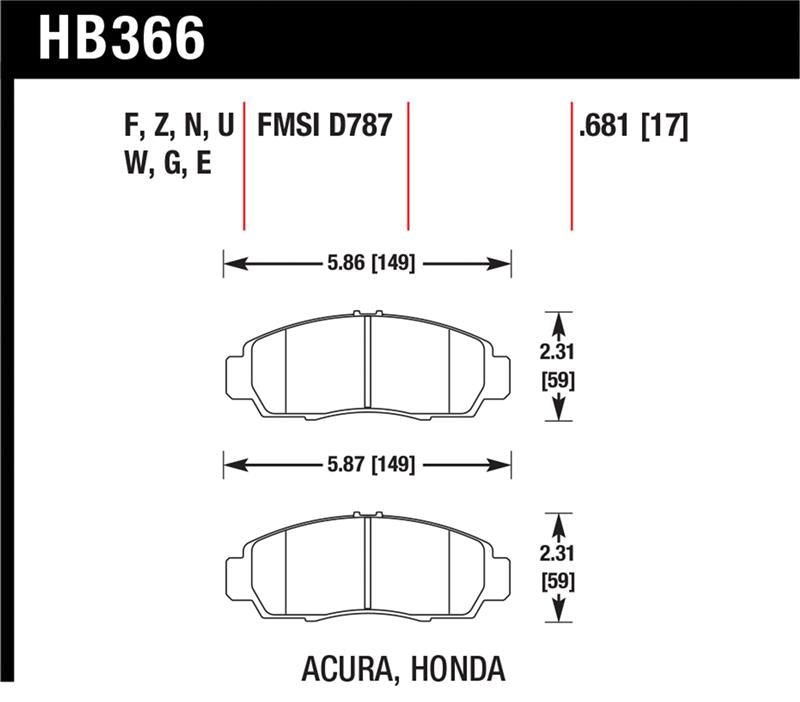Hawk 04-10 Acura TSX / 99-08 TL / 01-03 CL / 03-10 Honda Accord EX Blue 9012 Race Front Brake Pads