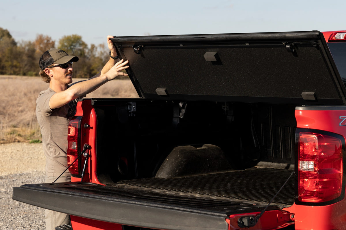 Rough Country Hard Tri-Fold Flip Up Bed Cover | Chevy/GMC 1500/2500HD/3500HD (14-19)