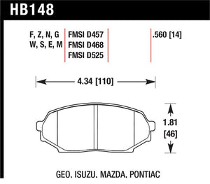 Hawk 90-93 Geo Storm / 90-92 Isuzu Impulse / 90-93 Mazda Miata DTC-30 Front Race Pads