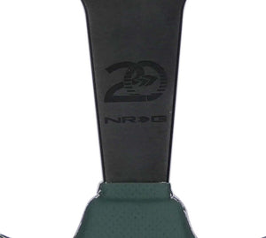 NRG Steering Wheel 1.5in Dish 350mm Black Perforated Leather - Emerald Stitching - Reinforced Spoke