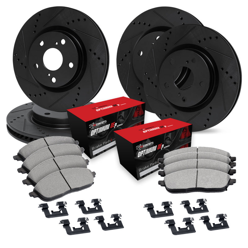 R1 17-20 Subaru BRZ Front & Rear Drill/Slot Black Rotors w/Optimum Pads