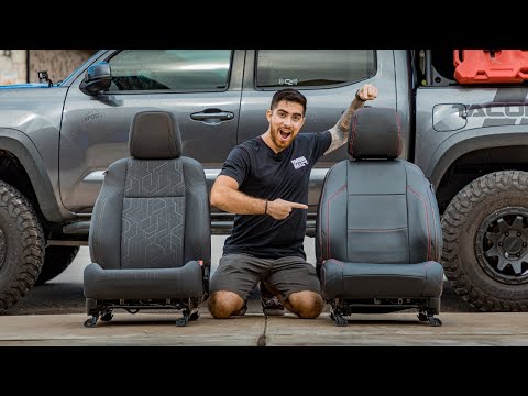 PRP 2016+ Toyota Tacoma Front Seat Covers (Pair) - Black with Red Stitching
